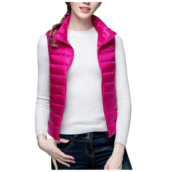 ICHUANYI Puffer Vest Women Sleeveless Fall Winter Outerwear Warm Puffer Lightweight Stand Collar with Pockets