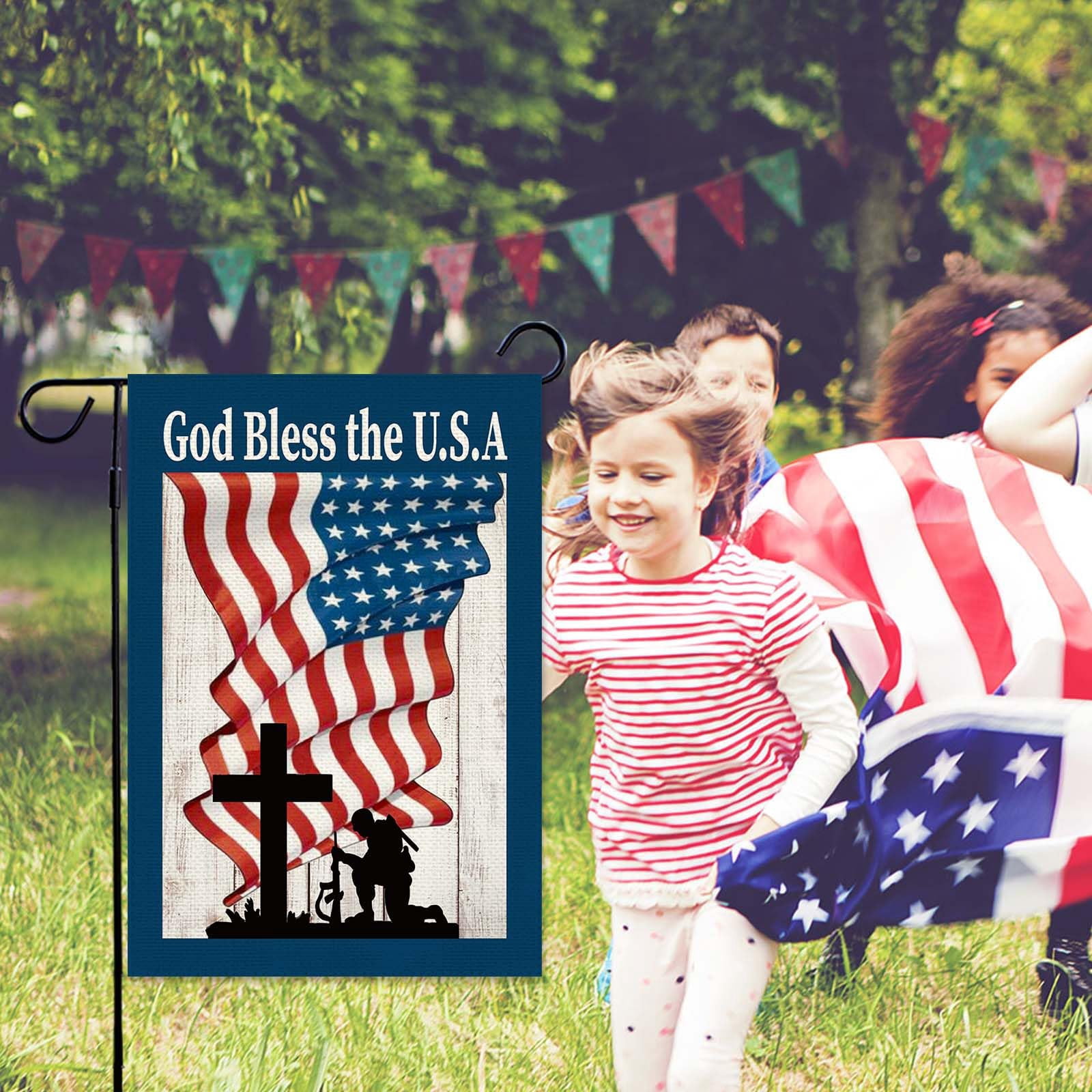 4th of July Patriotic House Flag God Bless America Memorial Day Double Sided Garden Flag Independence Day Large House Yard Flag Outdoor Outside Holiday Decoration 28 X 40 Inch