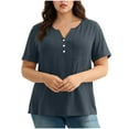 thumbnail image 5 of Tdoqot Womens Plus Size T Shirts with Poccket- Casual Short Sleeve V-Neck Loose Fit Summer Tops Tee Navy Size 2XL, 5 of 9
