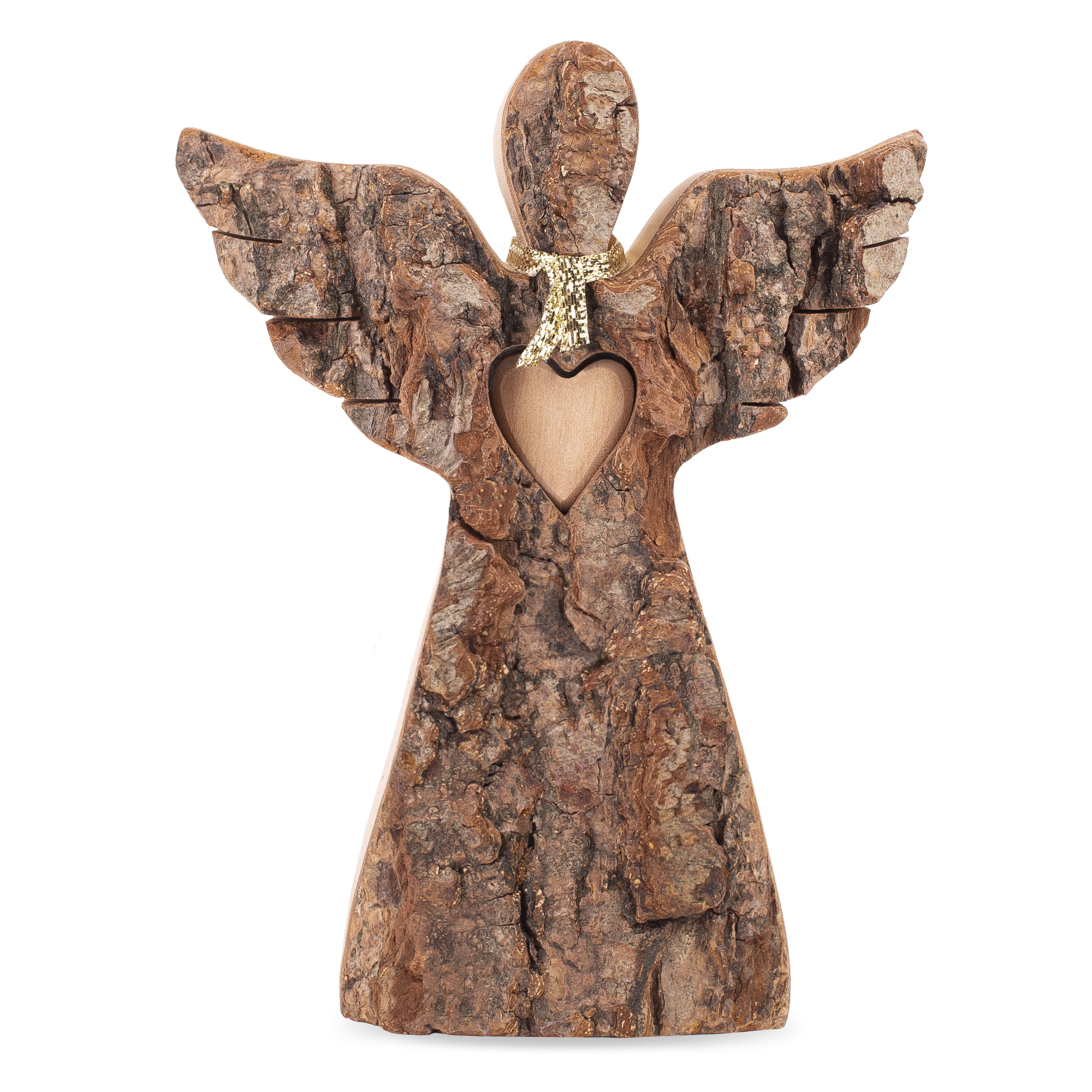 Wood Angel Figurine with Heart, Rustic Angel Figurines in Memory of Loved One, Handcrafted