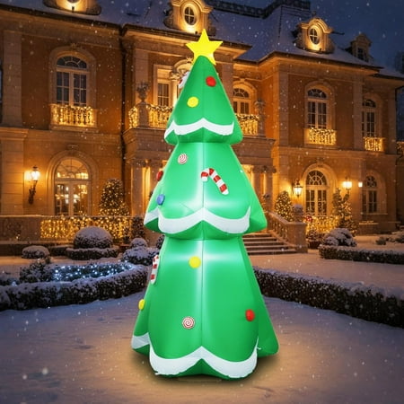 Fuliko 10FT Christmas Tree Holiday Yard Decoration with Lights, Self-Inflating, Stable, for Christmas Decor Events