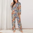 thumbnail image 2 of Fotbe Set Of Travel Vintage Conjunto de Pijama de Manga Larga para Mujer con Estampado, Ropa de Dormir de 2 Piezas, Conjunto de Casa Suave y Cómodo con Bolsillos-X-Large, 2 of 7