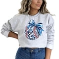 thumbnail image 3 of Blue Bow Disco Softball Sweatshirt for Player Fan Coach Game Day Girly Baseball Pullover Gray Sweatshirt Adult Medium, 3 of 4