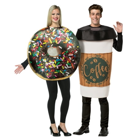 Dunk It Coffee 2 Go Cup & Chocolate Donut Couples Halloween Costume, Adult, One Size