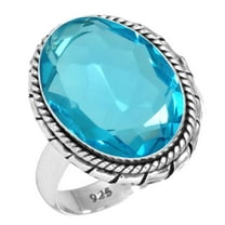 925 Silver Ring For Women - Girls Blue Quartz Stone Silver Ring Size 12 December Birthstone Hand Made Silver Ring Size 12 Gift For Sister On Wedding 925 Gemstone Silver Jewelry