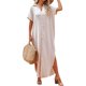 thumbnail image 1 of VISgogo Vestido de playa informal para mujer, color sólido, manga corta, solapa con botones, suelto, para cubrir VISgogo moda, 1 of 4