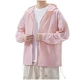thumbnail image 2 of UVEASISHA Mens Sun Jacket Drawstring Hooded UV Protection Lightweight Jackets Summer Full Zip Rash Guard Shirts Outdoor Hiking Thin Coat Pink XXL, 2 of 3