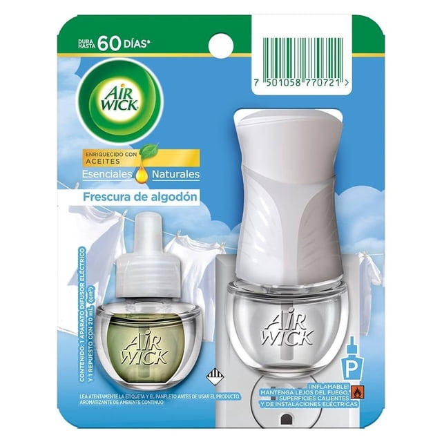 Aromatizante de Ambiente Continuo Air Wick Frescura de Algodón 1 aparato difusor eléctrico y 1 repuesto m20ml 1
