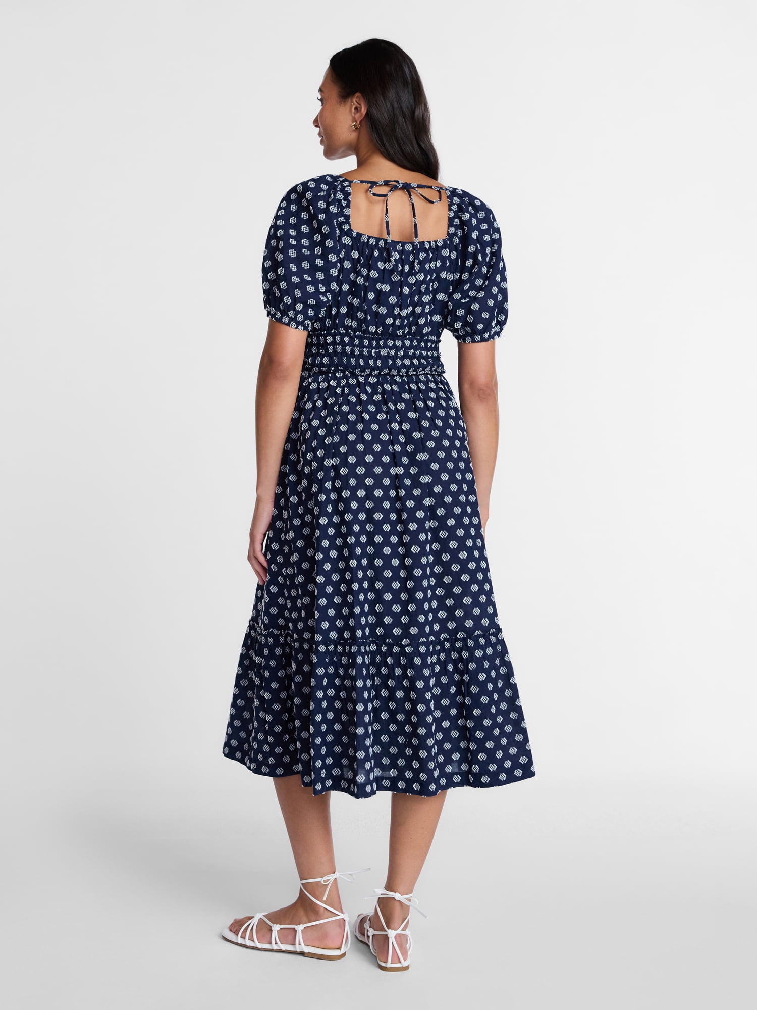Time and Tru Women's and Women's Plus Puff Sleeve Square Neck Midi Dress, Sizes XS-4X