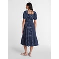 thumbnail image 3 of Time and Tru Women's Square Neck Cotton Midi Dress with Puff Sleeves, Sizes XS-XXXL, 3 of 5