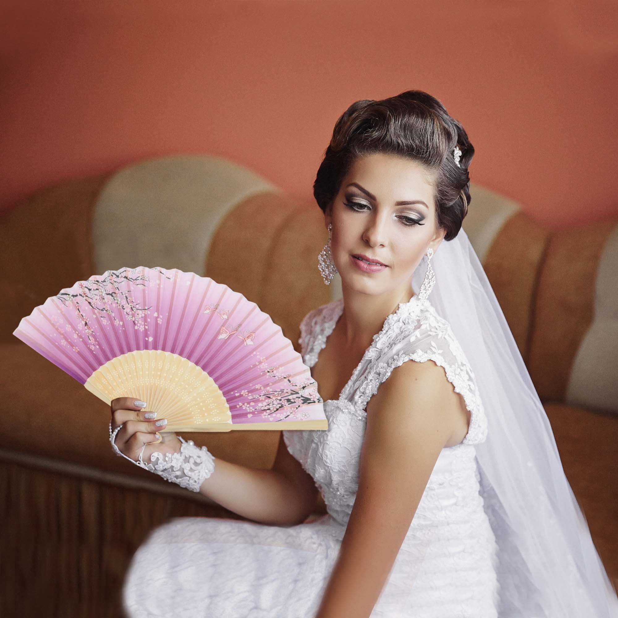 Unique Bargains Ancient Style Folding Fan 1Pc Deep Purple [Dreamy Cloud Blossom Pattern]