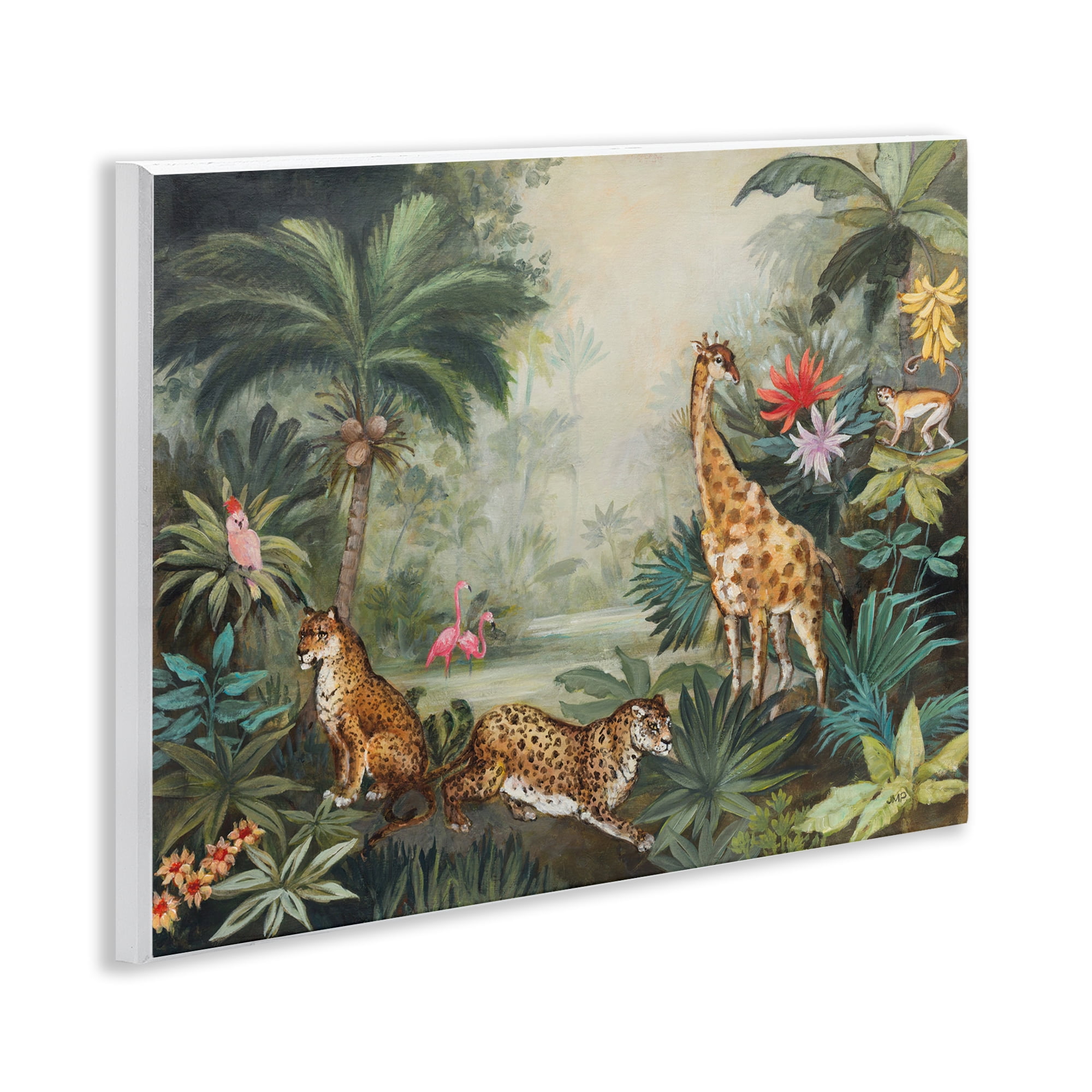 Stupell Industries Tropical Animals in Jungle Landscape Painting Unframed Art Print Wall Art, 14 x 11