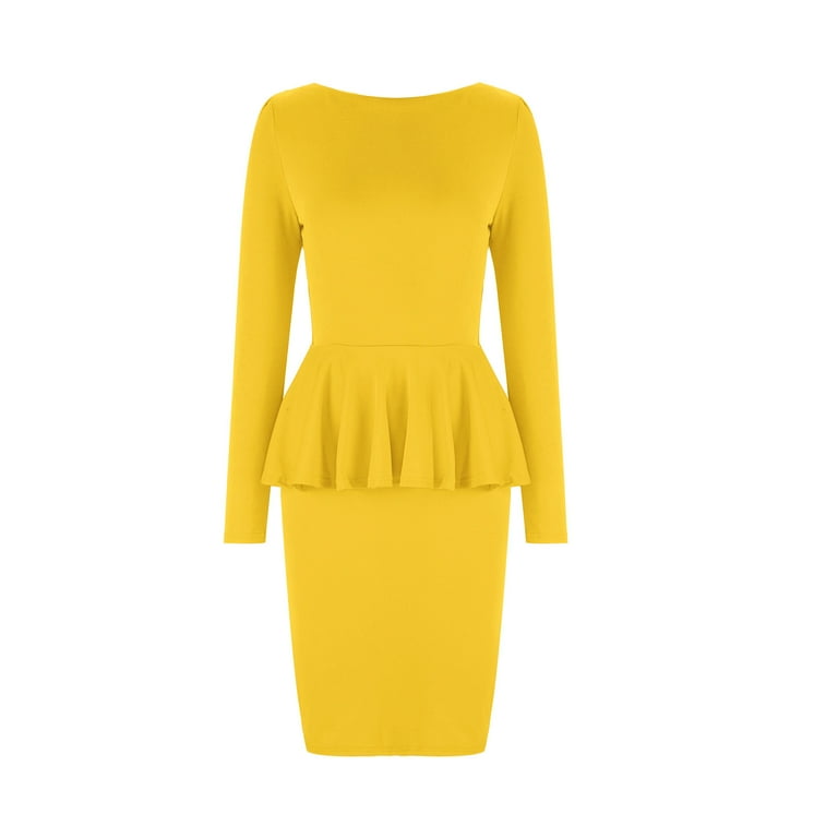 Women's Fashion Peplum Slim Fitted Long Sleeve Work Dresses Zip up Club  Ruffle Business Formal Cocktail Pencil Dress Womens Clothes - Walmart.com
