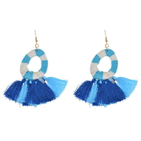 Fan Shape Earrings - Women's Bohemian Semicircle Fan Shape Tassel Earrings Long Fringe Drop