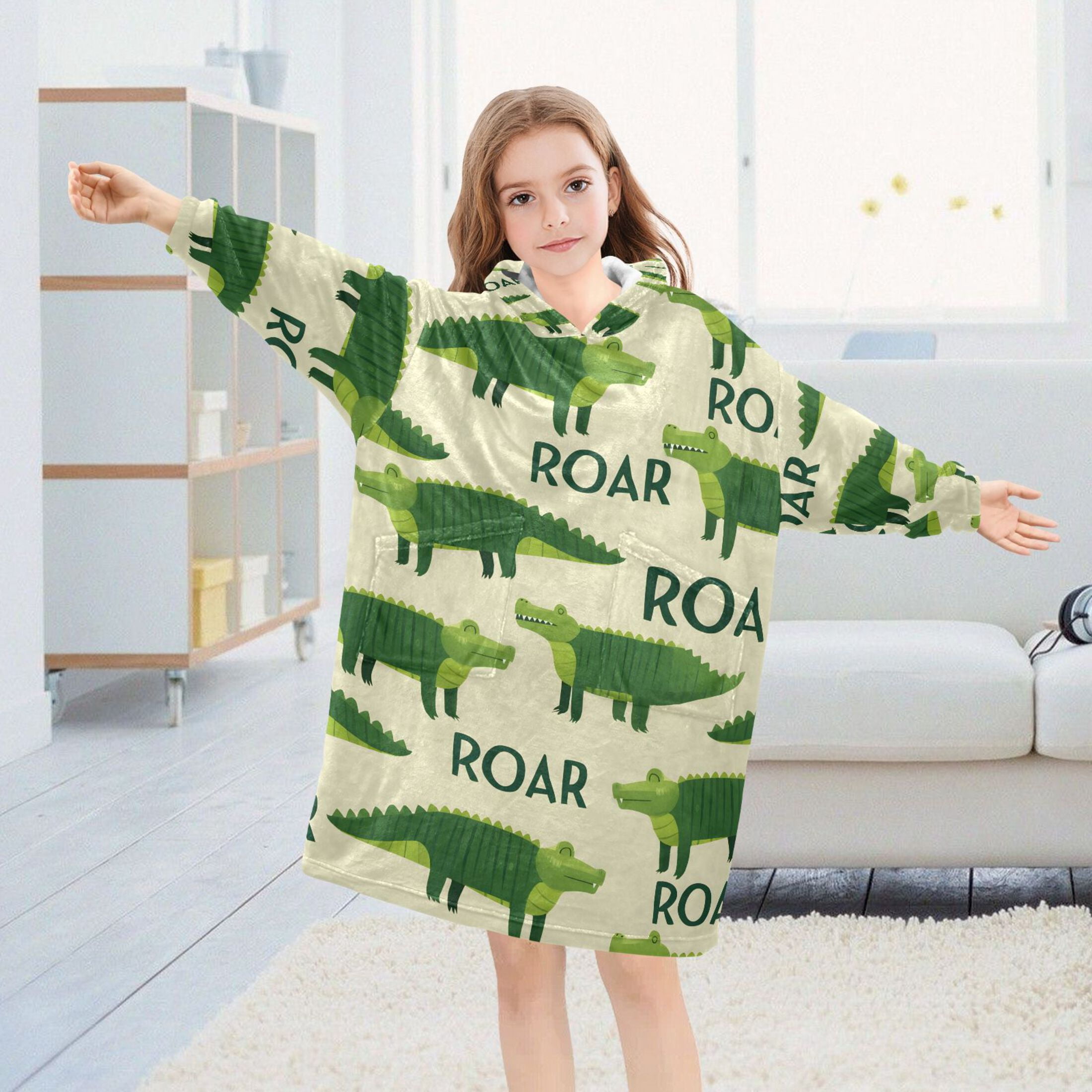 joogoo Wearable Blanket Hoodie for Crocodile Cartoon Oversized Sherpa Hooded 3-14 YR M