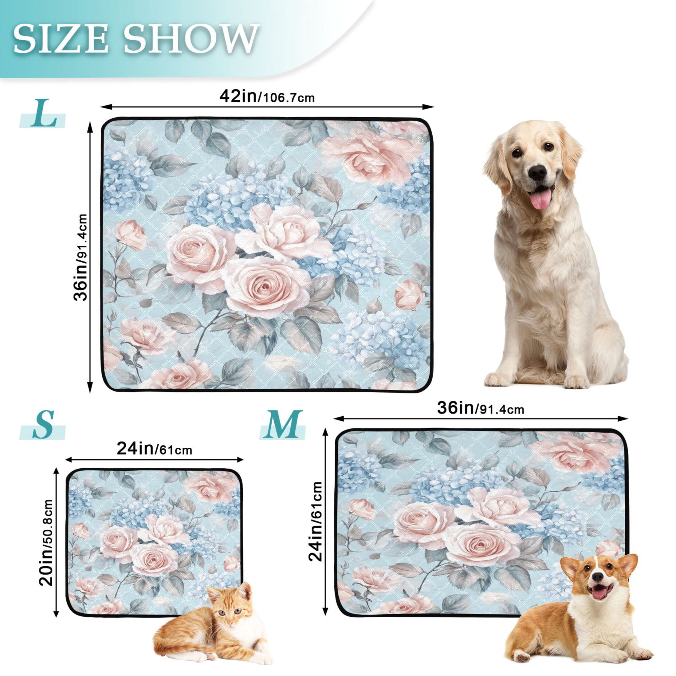 Qxltty Light Pink Rose Pattern Cat litter Pads Pet Set of 2 Diaper Mats Center Anti-leakage Layer Absorbent Soft and Comfortable