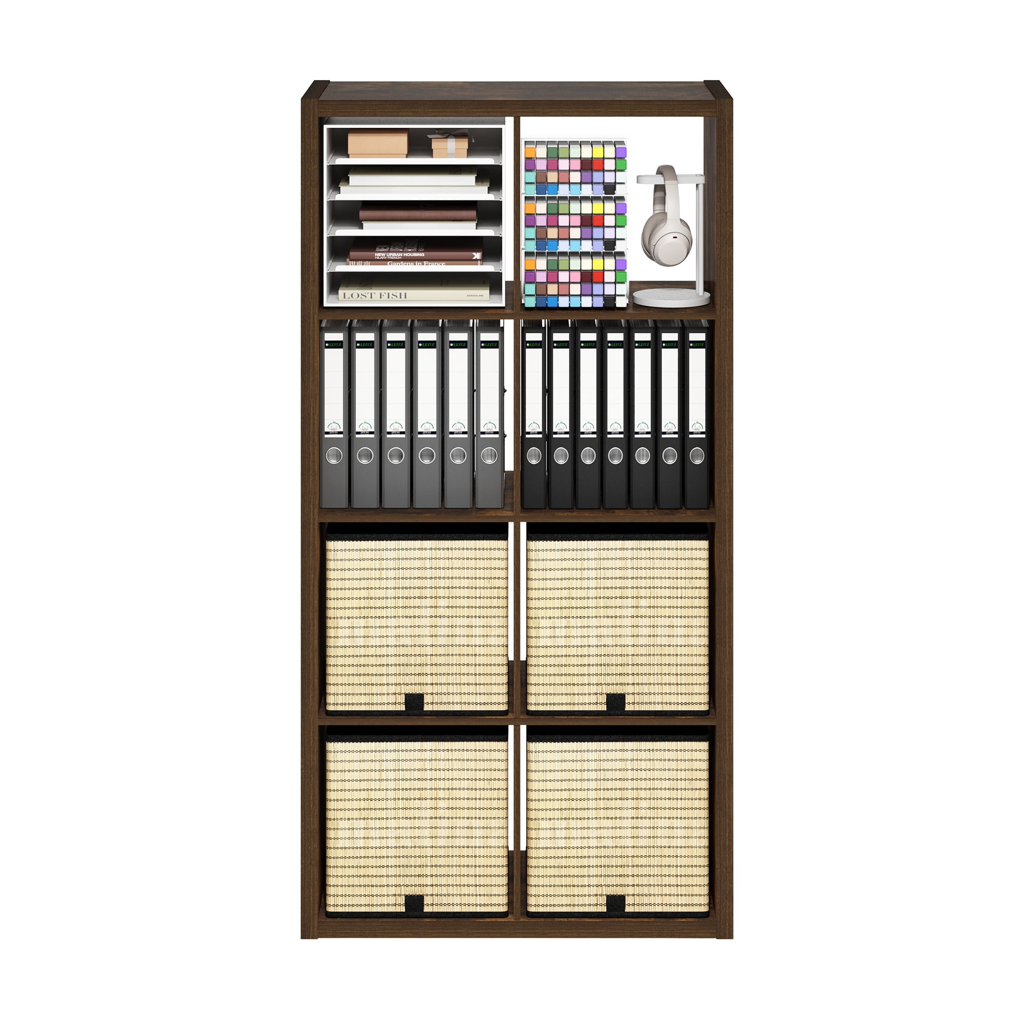 Furinno CUBICLE Book Shelf, 8-Cube Thick Frame Bookshelf, Horizontally & Vertically Reversible Bookcase with Open Back, 14.6 x 30 x 57.9, for Living Room, Bedroom, Home Office, Amber PINE