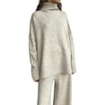 thumbnail image 3 of Womens Knit Lounge Set 2 Piece Sweater Top and Wide Leg Pants Soft Cozy Outfit for Fall Winter Khaki M, 3 of 7