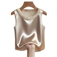 thumbnail image 5 of Tank Tops for Women Crew Neck Pearl Decor Satin Sleeveless Going Out Tops, 5 of 6