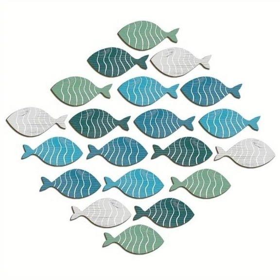 Home Decoration Wood Fish Wall Ensembles, Unique 20Pieces, Ocean Art