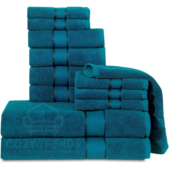 Luxurious Cotton Absorbent 600 GSM 12 Piece Bathroom Towel Set Made of Long-Staple Combed Cotton, 6 Washcloths, 4 Hand Towels, 2 Bath Towels