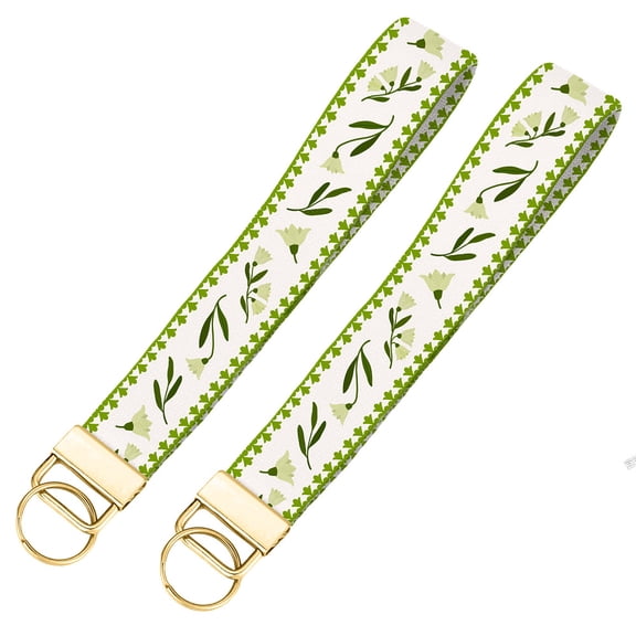 2pcs Wristlet Strap- Cute Fabric Keychain Wrist Lanyard Carabiner For Women Girl Car Key Chain Wristlet Holder Flower
