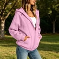 thumbnail image 4 of Sudadera con Cierre para Mujer con Cordón, Chaquetas con Capucha de Forro Polar Suave con 2 Bolsillos, Otoño, Casual, Holgada, Lisa, Estampada, de Manga Larga, 4 of 8