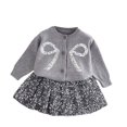 thumbnail image 2 of ATOGUTA Girls 2 Piece Outfit Button Down Knitted Sweater Cardigan and Mini Aline Skirts Set Size 1T-7, Gray, 2 of 6