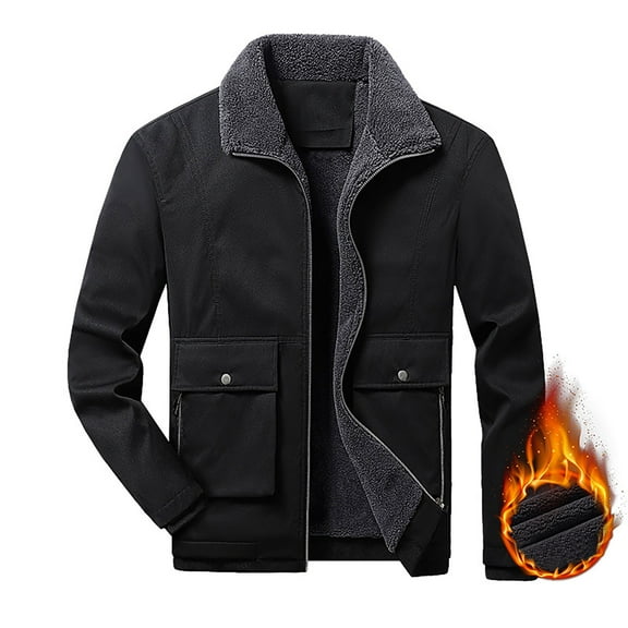Men's Polar Fleece Warm Sherpa Lined Shirt Jacket for Men Thick Button Lapel Jacket Work Cargo Outerwear Coats with Pockets Up to 65% off Clear!Clearance!!!