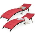thumbnail image 3 of Costway Lot de 2 Chaises Longues Pliantes en Rotin pour Patio, Empilables, Coussin Double Face, 3 of 10