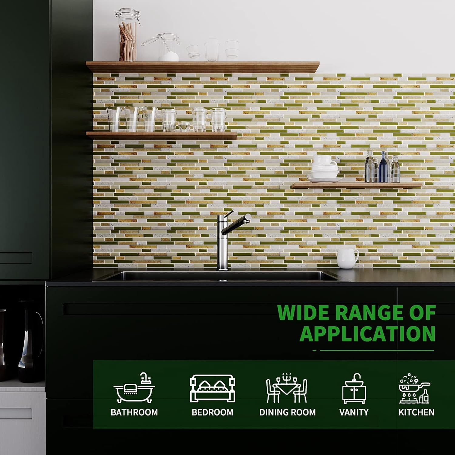 10-Sheet Self-Adhesive Peel and Stick Backsplash for Kitchen, Vinyl Decorative Tiles (Chrysophoron)