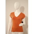 thumbnail image 1 of TAHARI Orange BALLY Knit MARMALADE V-Neck TOP Shirt MODAL Blend S, 1 of 1