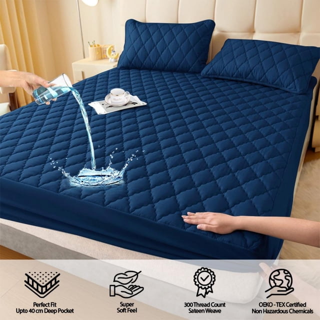 Waterproof Queen Size Mattress Protector, Non-Slip Fitted Sheet with Full Coverage, Ultra Soft Breathable Fabric for Comfortable Sleep, Machine Washable