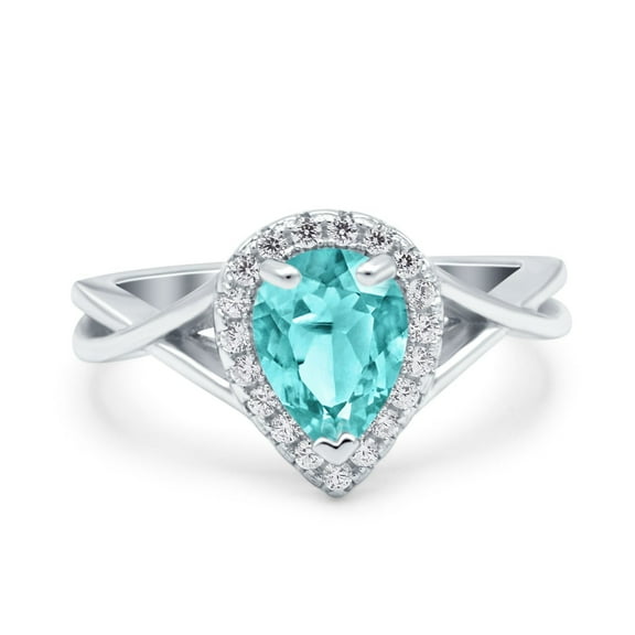 Pear Teardrop Twist Infinity Shank Ring Paraiba Tourmaline CZ 925 Sterling Silver Size 5