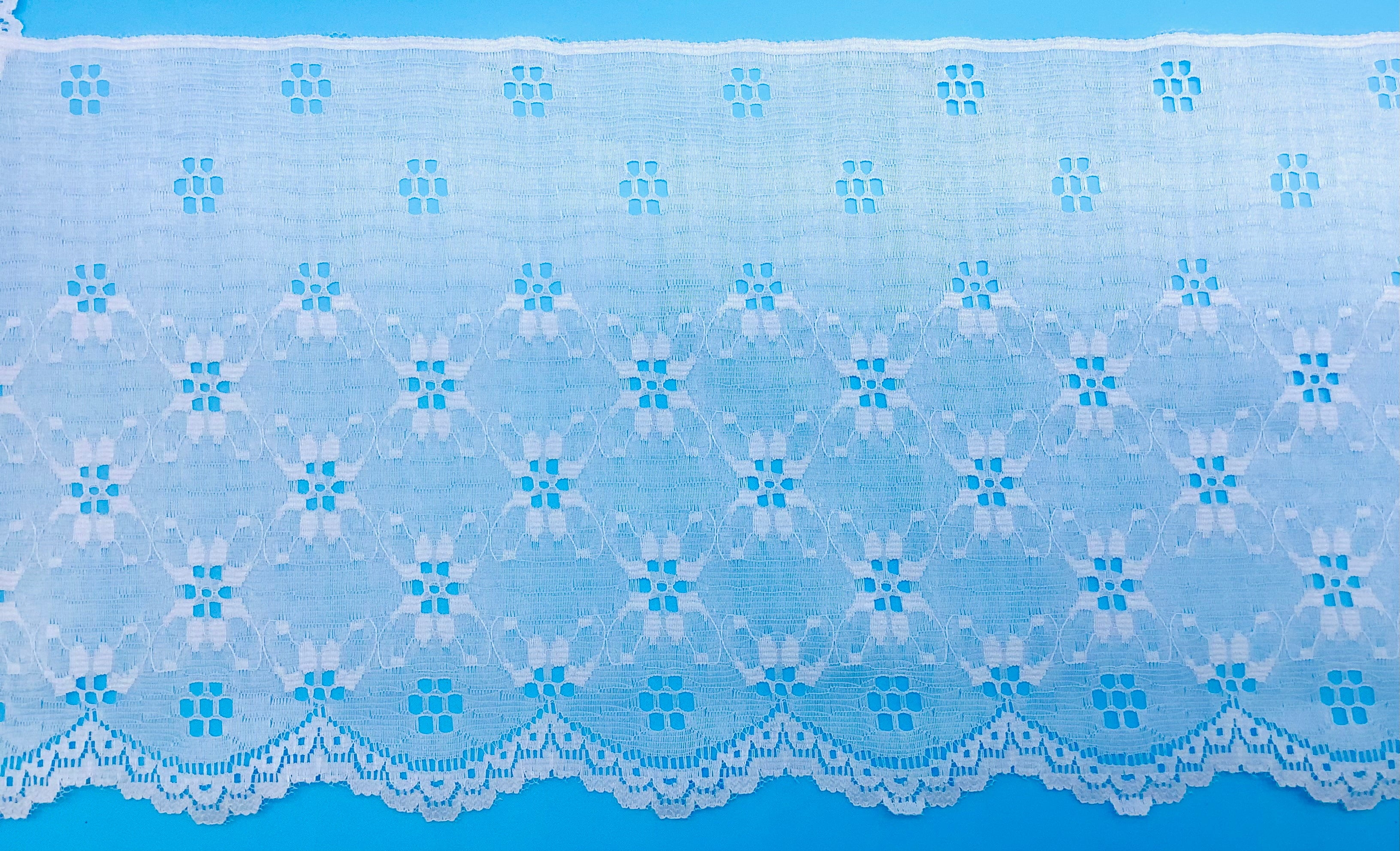 White 7-1/4" Raschel Lace Eyelet Design - 100% Polyester
