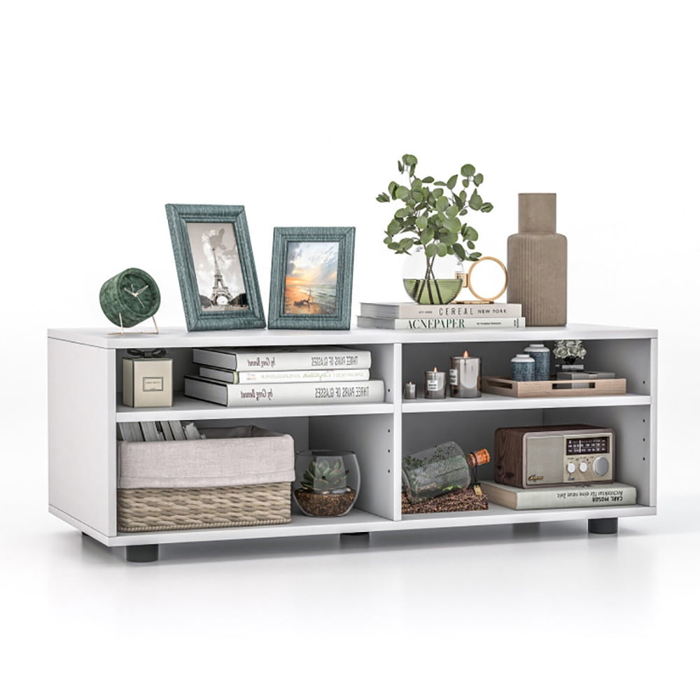 Finihen TV Stand, TV Cabinet, 4-Cube TV Stand for TV up to 45 Inch with 5 Positions Adjustable Shelves, for Living Room, Bedroom, White
