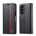 thumbnail image 3 of Decase for Samsung Galaxy Z Fold 5 Wear-Resistant Wallet Phone Case with Carbon Fiber Pattern Card Slots Kickstand Function Magnetic Closure Shockproof Protective Folio Leather Case  Vertical Line, 3 of 11