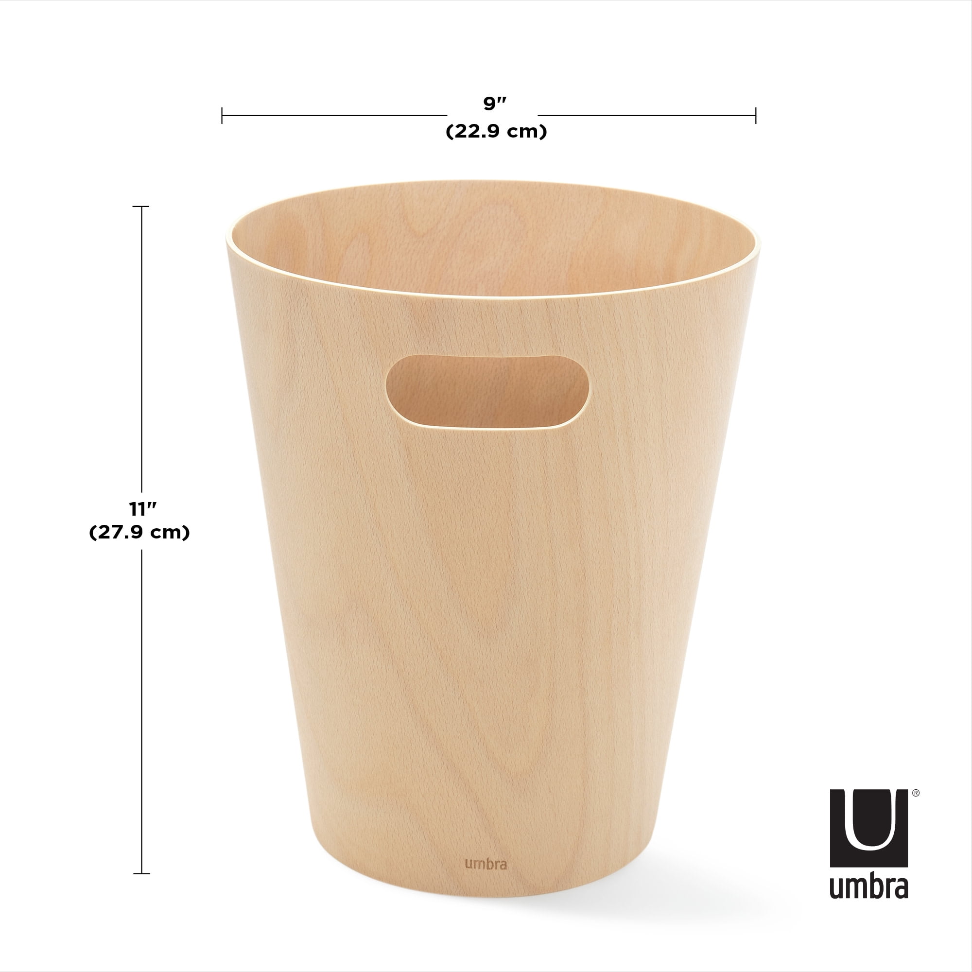 Umbra 2 gal Woodrow Wood Open Top Bathroom, Bedroom, Office Trash Can, Natural