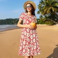 thumbnail image 4 of Balery Beige Flowers Vestidos sueltos de manga corta para mujer, vestidos de verano 2025, vestidos casuales de corte A con vuelo., 4 of 6