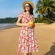 thumbnail image 4 of Balery Beige Flowers Vestidos sueltos de manga corta para mujer, vestidos de verano 2025, vestidos casuales de corte A con vuelo., 4 of 6