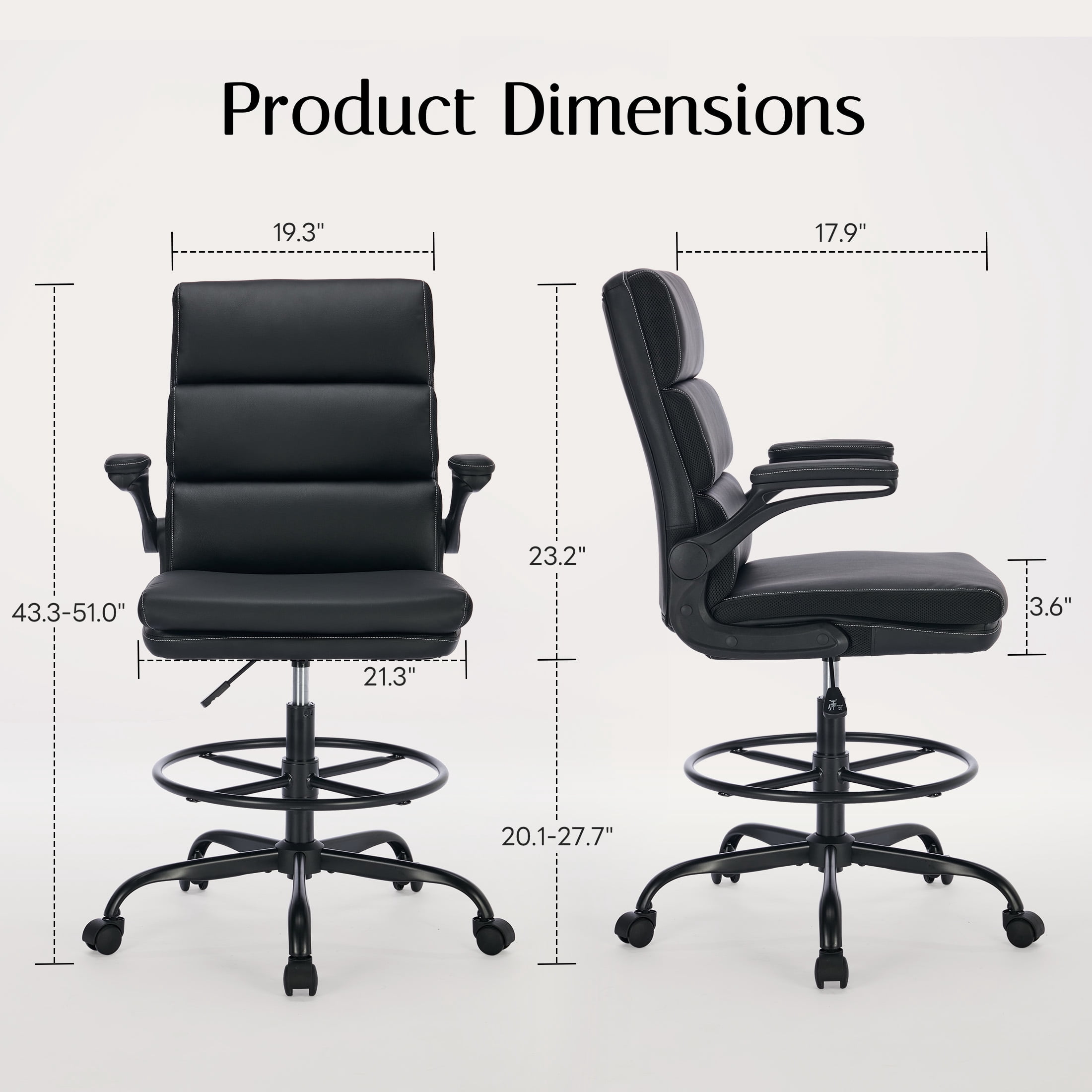 TMV Executive Leather Office Chair with Retractable Footrest - Ergonomic Reclining Desk Chair for Executive Desk, Vanity Desk & Home Office,Black