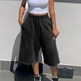 thumbnail image 4 of Resicozy Womens Wide Leg Sweat Bermuda Shorts Drawstring Elastic Waist Hem Casual Lounge Shorts with Pockets Black L, 4 of 7