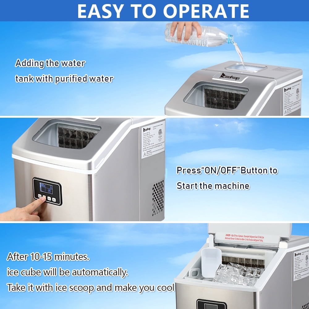 Portable Ice Makers Machine for Countertops, Makes 40 lbs of Ice Per 24 hours, 24 Ice Cubes Ready in 12 Minutes, Stainless Steel Ice Maker w/Ice Scoop for Home Kitchen Bar Office, S11425