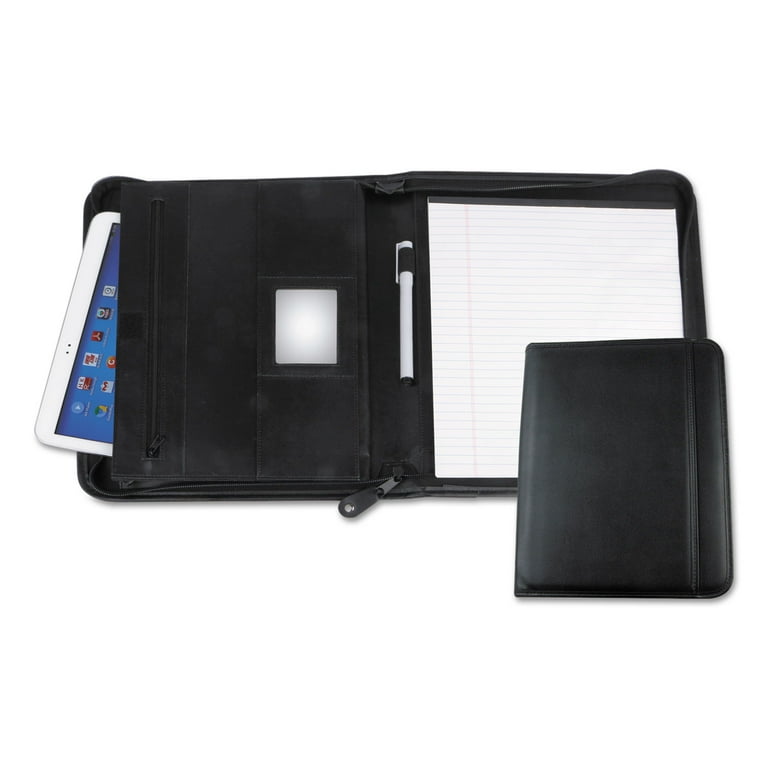 Leather Textured Zippered PadFolio with Tablet Pocket, 10 3/4 x 13 1/8, Black Leather Textured Zippered PadFolio with Tablet Pocket, 10 3/4 x 13 1/8, Black