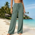 thumbnail image 4 of CHGBMOK Women's Pants High Waist Drawstring Wide Leg Pants Loose Casual Trousers with Side Pockets Solid Daily Versatile, 4 of 6