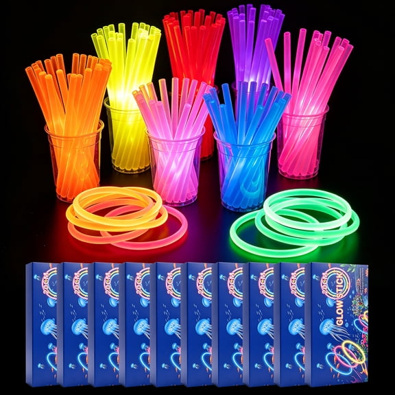 Glow Sticks, 1000 Pack 8" Glow in The Dark Light Up Sticks with 1000 Connectors for Festival Birthday Carnival Necklaces Bracelet , 8 Colors Randomly