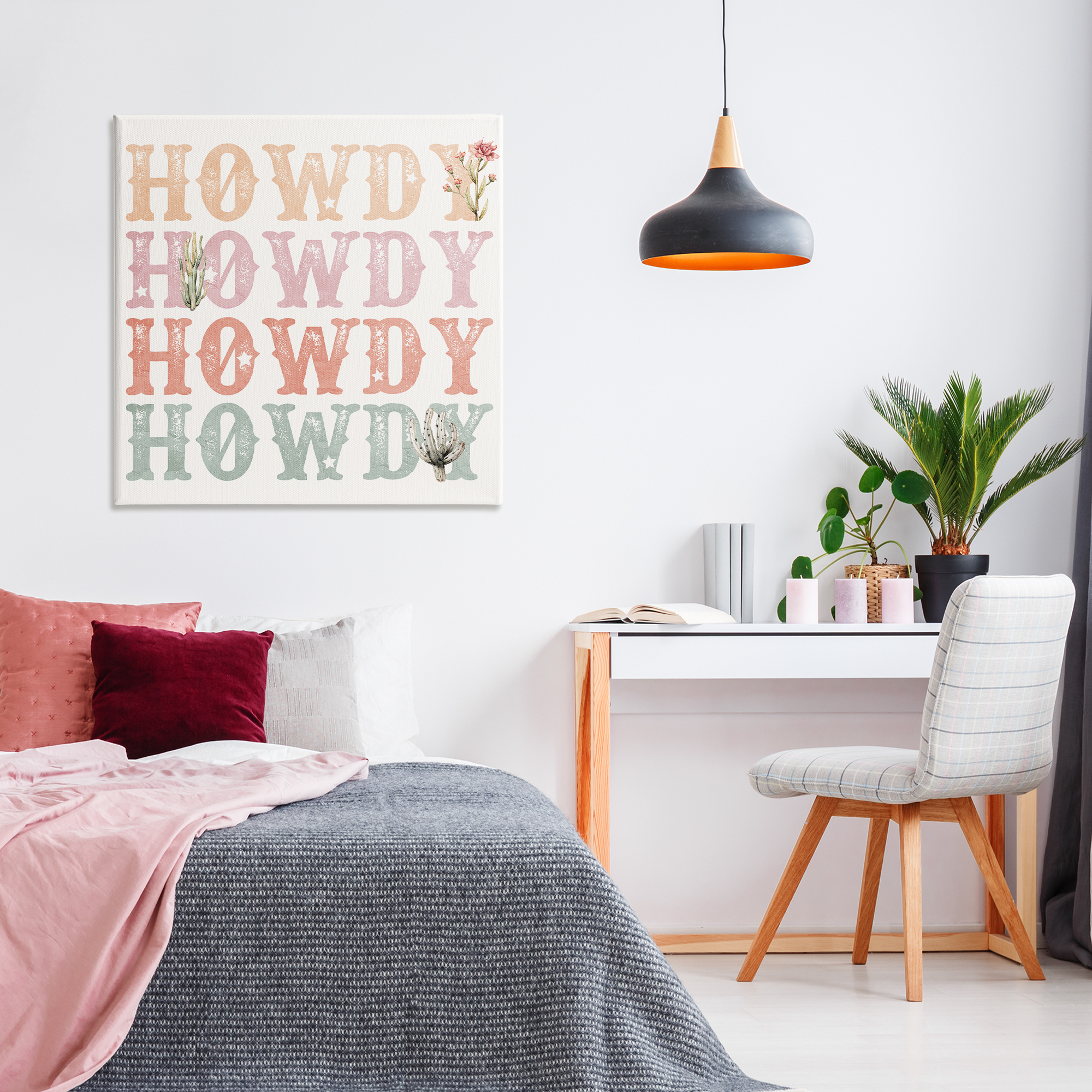 Vintage Howdy Rainbow Text Canvas Wall Art, design by Kim Allen