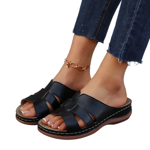 longantii Orthopedic Sandals for Women Arch Support Summer Flat Sandals Wide Slip on Non Slip Orthopedic Slippers Beach 2026 Orthopedic Shoes Black
