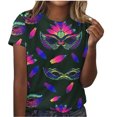 thumbnail image 2 of Fesfesfes Workout Shirts for Women Loose Fit Mardi Gras Women Fashion Casual Printed Short Sleeve Round-Neck Pullover Blouse T-shirt Tops Fashion Tops for Women M(US:6), 2 of 4