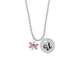 thumbnail image 2 of Delight Jewelry Silvertone Pink Dragonfly with Crystal Silvertone Script Initial Disc - U - Charm Necklace, 20"+3", 2 of 4